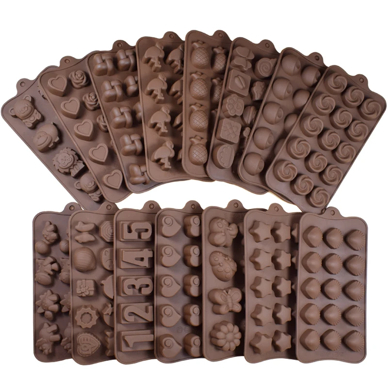 

Food-Grade Silicone Chocolate Mold 10 Shapes 3D Candy Jelly Mold Baking Cake Tools Non-stick Silicone Fondant Cake mold DIY Tool