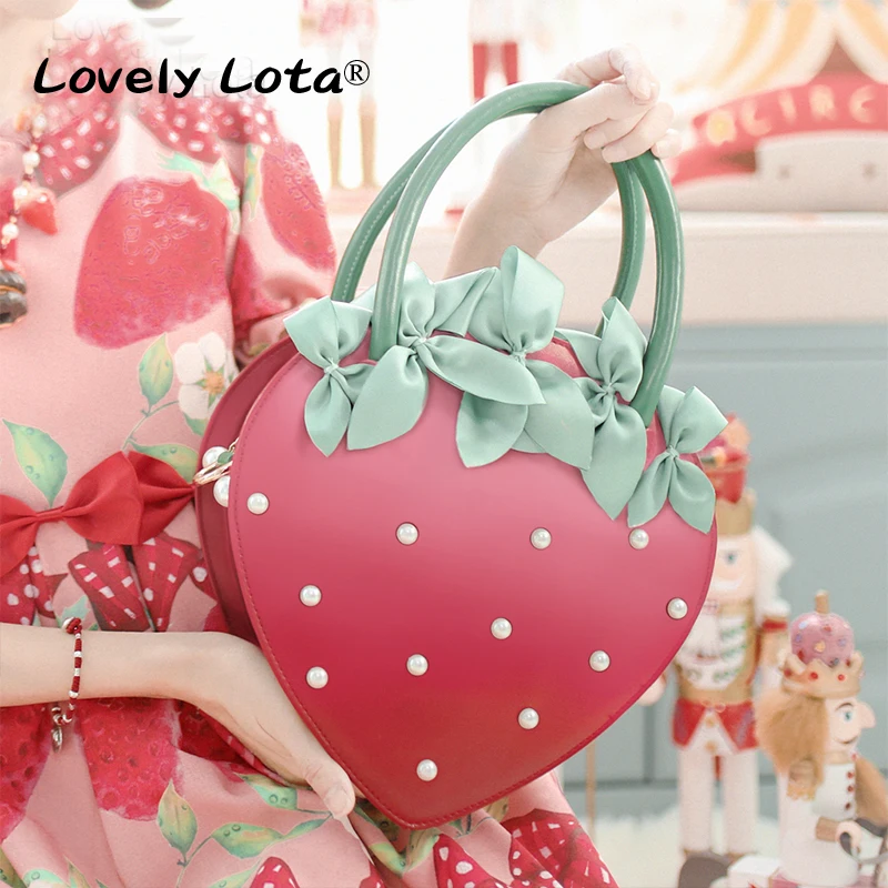 

Girls Womens Lolita Sweet Heart Shaped Strawberry Handbag Makeup Should Messenger Satchel Purse Bags Bowknot Pearls New 2023