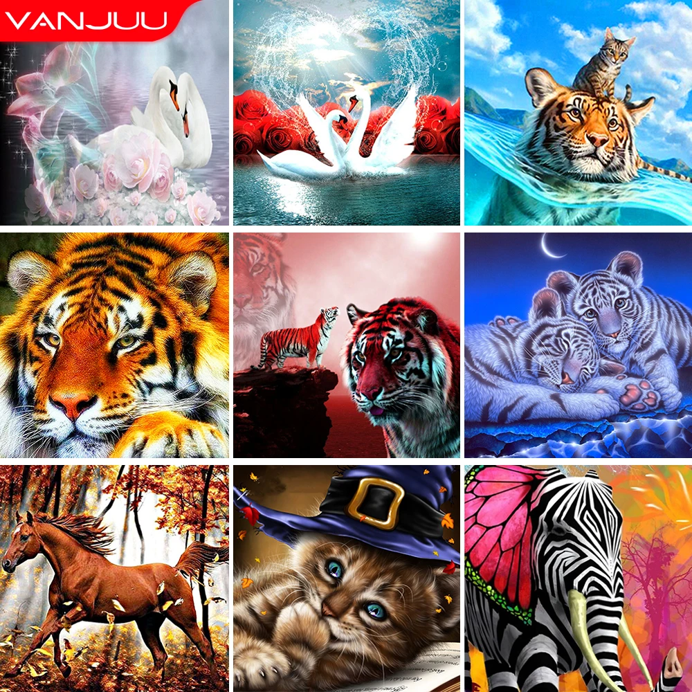 

5D Full Drill Diamond Painting Tiger Elephant Diamond Mosaic Embroidery Animal Series Diy Rhinestone Picture Cross Stitch Kit