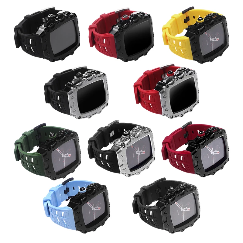 Luxury Carbon Fiber Case For Apple watch 44mm 45mm Metal Rugged Cover Sport Strap Modification Kit for iWatch Series 8/7/6/5 SE