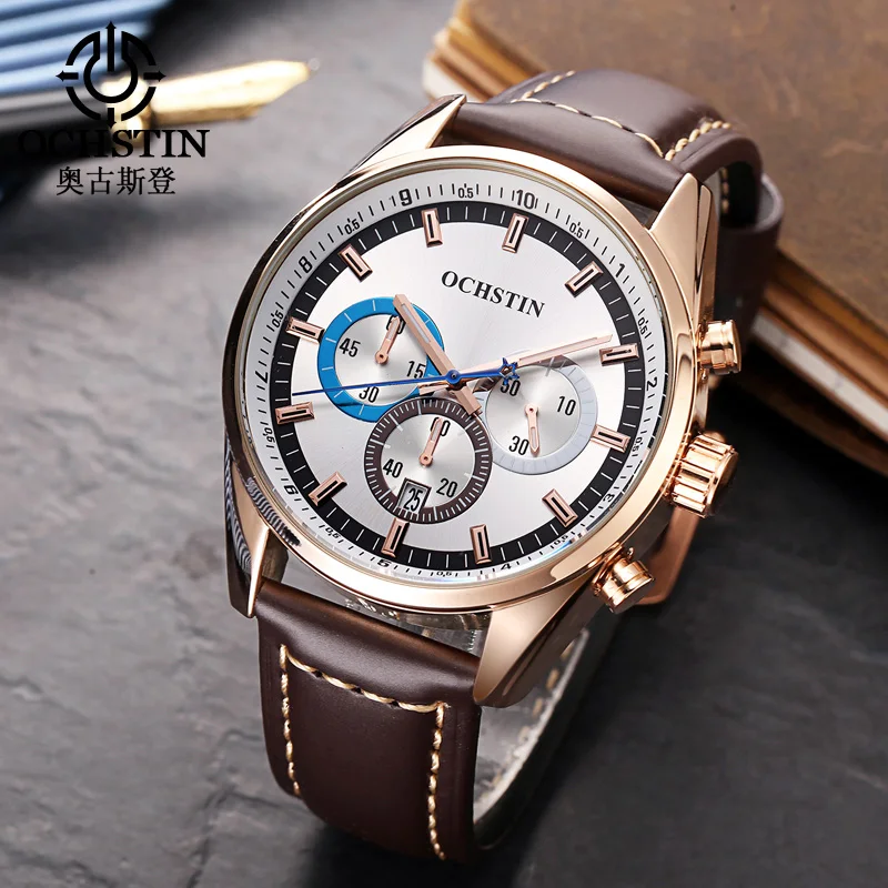 

Ochstin New Mens Watch Luxury Brand Multifunctional Quartz Chronograph Movement 44mm Dial Diameter Business sports waterproof