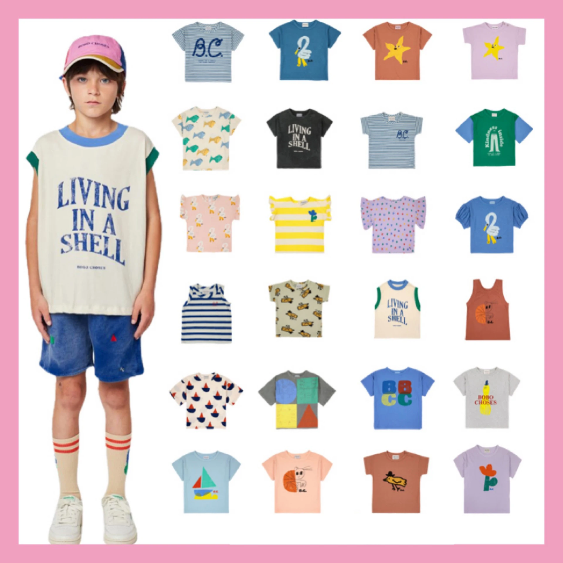 

23 Summer Children's New BC Children's Short-sleeved T Men and Women Baby Cartoon Bottoming Shirt Children's Tops Kids Clothes