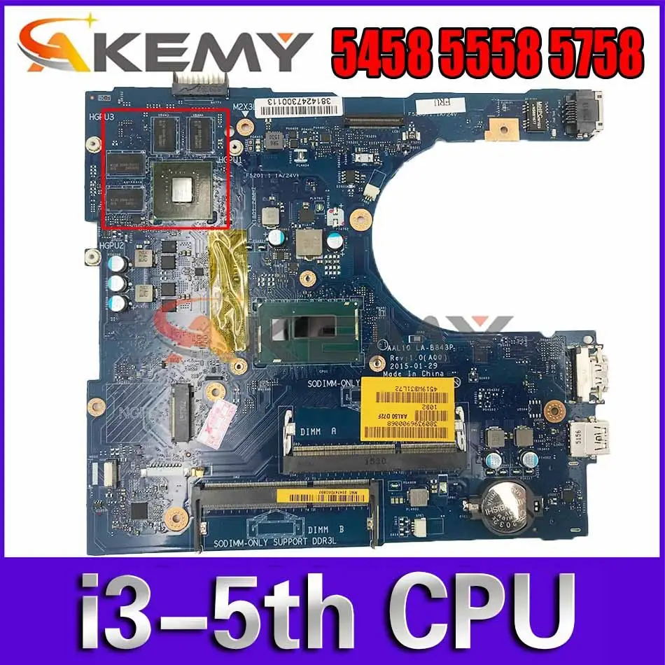 

Akemy CN-0HNFFM HNFFM FOR Dell Vostro 3458 3558 Laptop Motherboard AAL10 LA-B843P i3-5th CPU VGA port Mainboard 100%tested