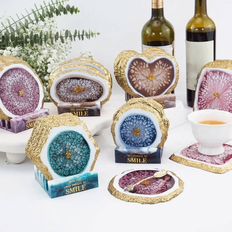 

5Pcs/set Irregular Edge Coaster Silicone Mold Large Round Oval Resin Tray Mold Coaster Holder Epoxy Mold Diy Cup Mats