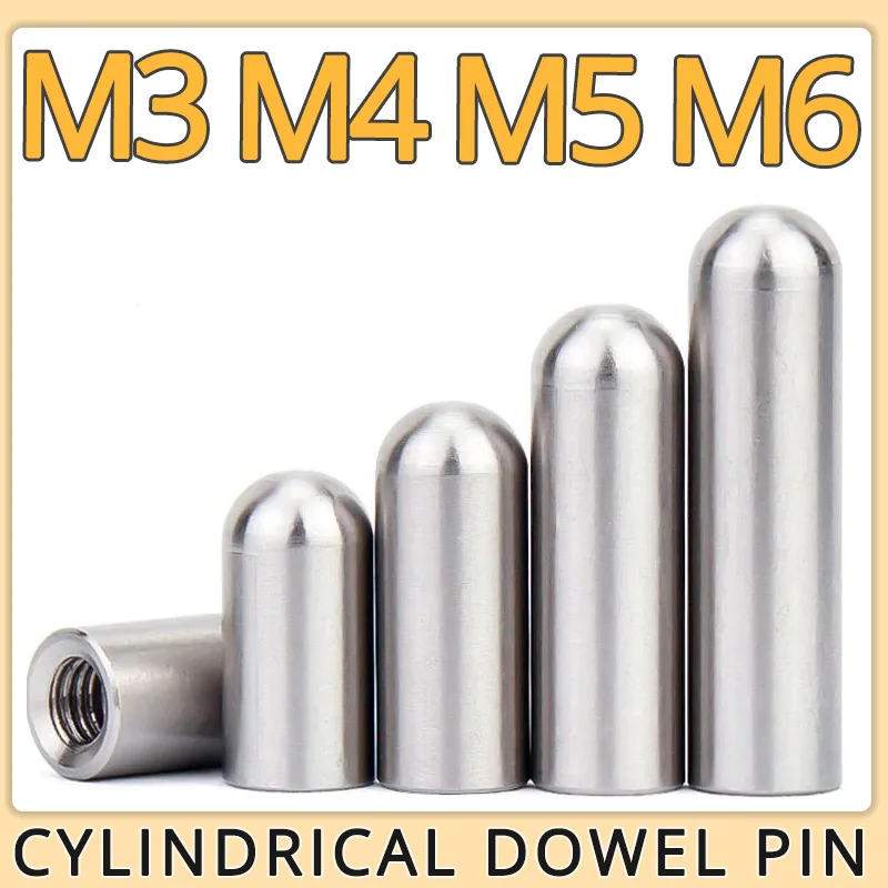 

M3 M4 M5 M6 Cylindrical Pin 304 Stainless Steel Dowel Inner Thread Screw Nut Single Round Head Positioning Locating Pin Fastener