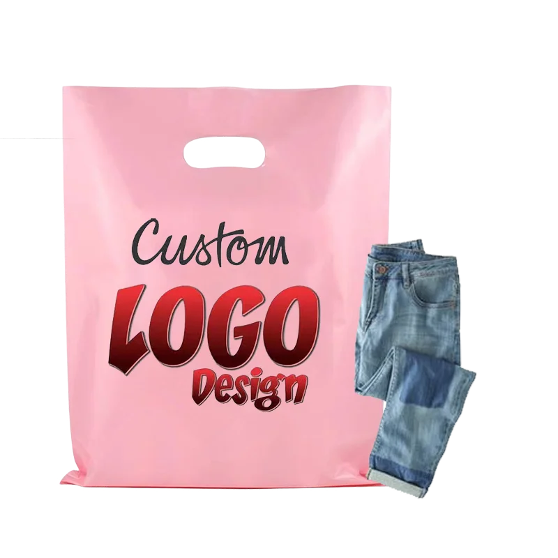 

Recyclable Pink Small Handle Shopping Bag Cute Custom LOGO Printing Die Cut Plastic Tote Bag with Handle Plastic Shopping Bag