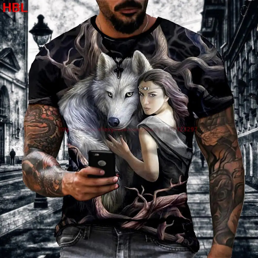 

New Summer Men's T-shirt Beauty And Wolf 3D Printing Short Sleeved European And American Street Homestay Fashion Casual Top