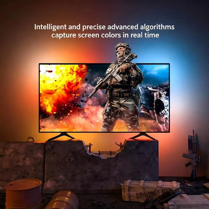Фото Комплект светодиодной подсветки Epistar DreamColor 4K 120 Гц для ТВ, ПК, домашнего кинотеатра с Wi-Fi и управлением через приложение, для игр и создания музыкальной атмосферы №2
