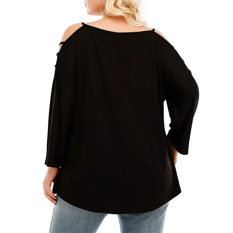 Colorful Curvy Plus Size Ladder Cutout T Shirt Fashion Trend Big Sizes Womans Tops Long Sleeve Bulk Woman Clothing Wholesale