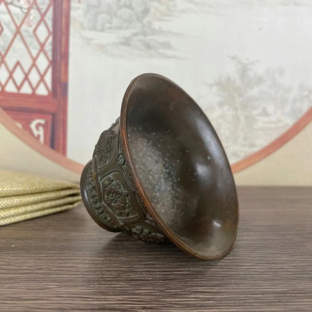 Винтажная медная чаша с восемью сокровищами лотоса приносит удачу и