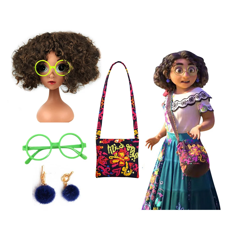 

Disney Encanto Accessories Mirabel Cosplay Kids Glasses Frame +wig +earrings Girls Princess Dress up for Carnival Birthday party