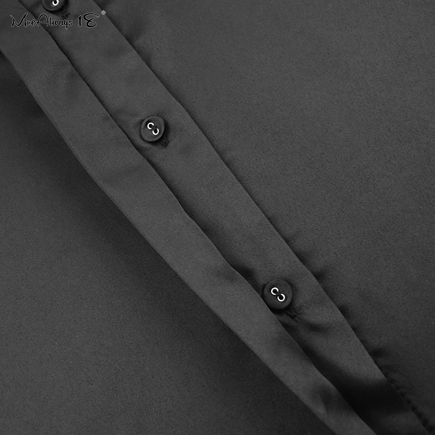 Элегантные атласные женские рубашки Mnealways18 модная Осенняя черная блузка с