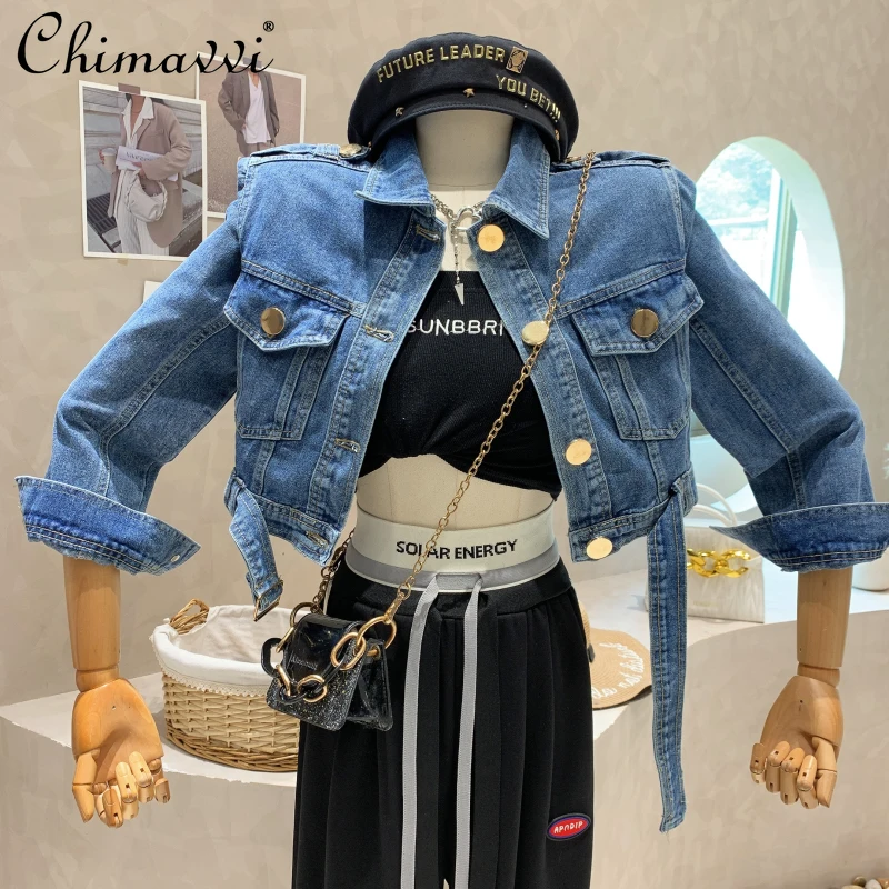 

Loose Denim Short Coat for Women 2022 Autumn Clothes New Fashion Retro All-Match Short Casual Long Sleeve Ladies Jean Coat