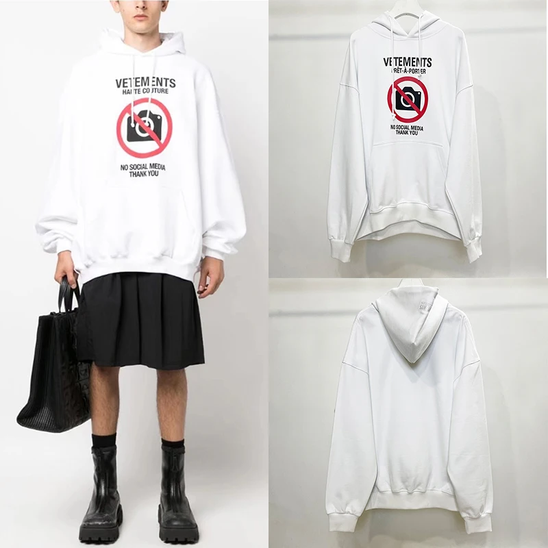 

23FW NO SOCIAL MEDIA THANK YOU White Vetements Hoodies Men Women High Quality Streetwear Casual Oversized VTM Hooded Sweatshirts