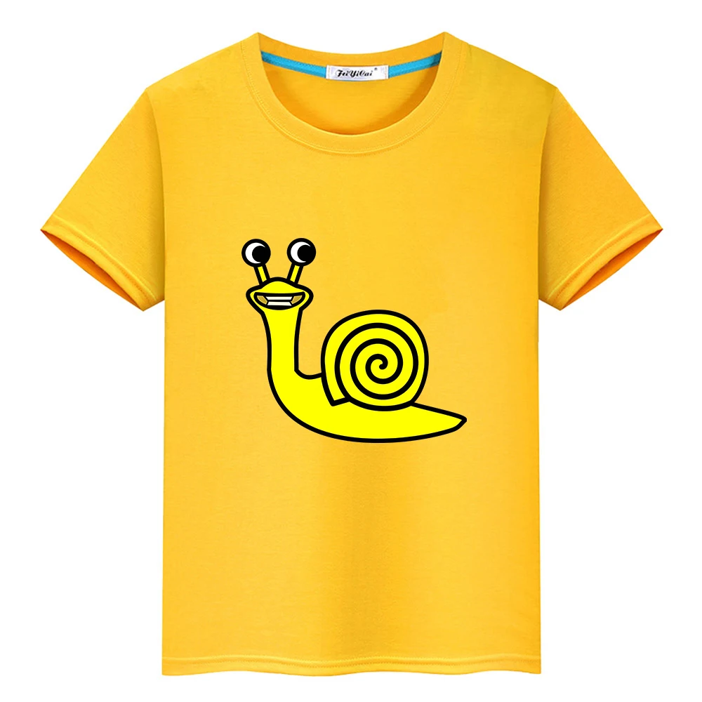 

Garten of Banban Slow Selina Yellow Snail T-shirt 100% Cotton High Quality Tee-shirt Kawaii Cartoon Game Printing Tee Boys/Girls