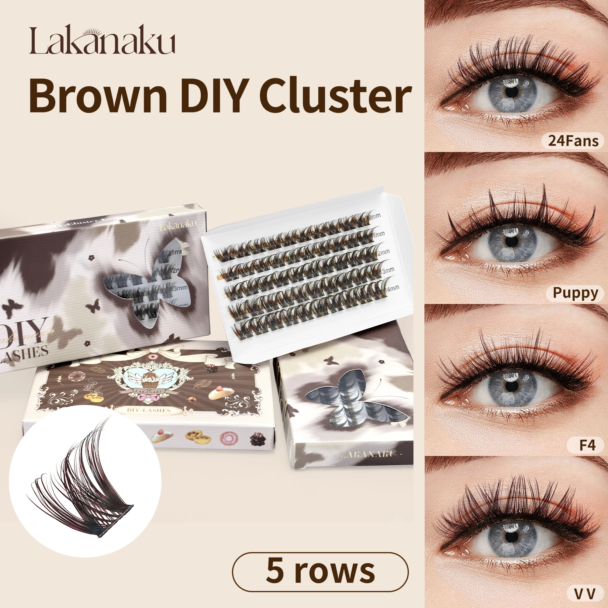 LAKANAKU Brown DIY Наращивание ресниц Сегментированные пушистые объемные ресницы D Curl