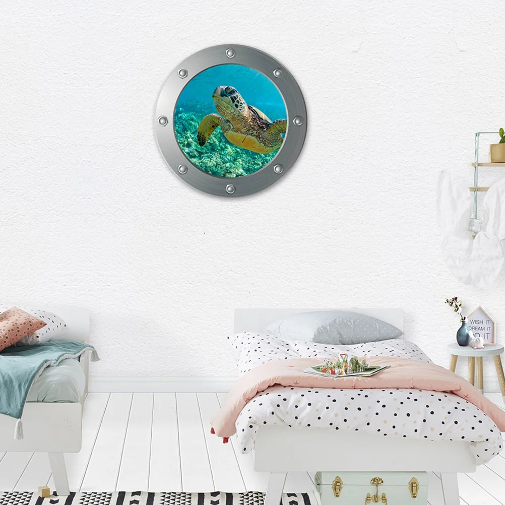 

Wall Stickers Decals Ocean Sea 3D Sticker Decal Animal Life Decoration World Porthole Bedroom Turtle Decor Dolphin Peel