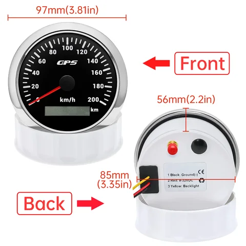 A 85 мм GPS-спидометр для мотоцикла, морской лодки, 30 ~ 200 кГц, измеритель скорости для лодки, автомобиля, грузовика с GPS-антенной, 7 цветов подсветки