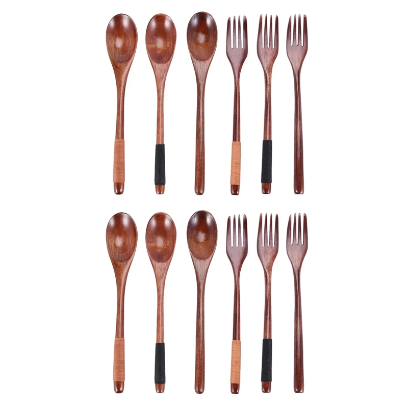 

Wooden 8.9-Inch Spoons And Forks For Desserts Chips Snacks Cereal Salad Fruit Decoration (Set Of 12)