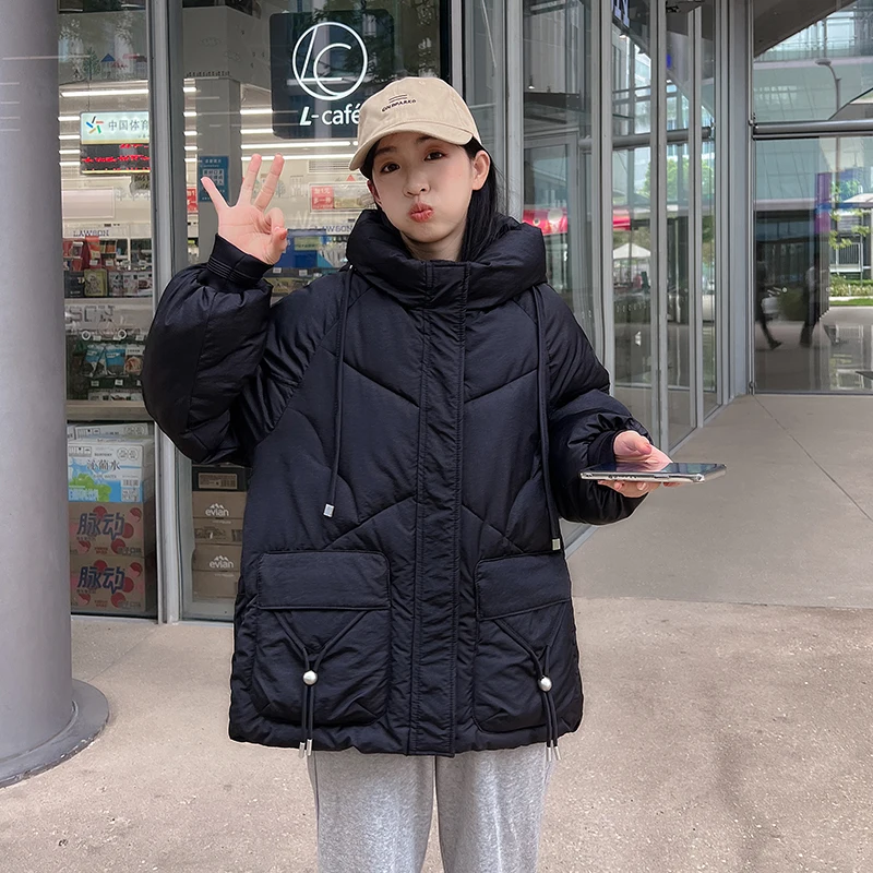 Winter Women's 2022 New Down Cotton Jacket Women's Korean Version Loose Thickening Hooded Long Sleeve Plus Size Warm Parka