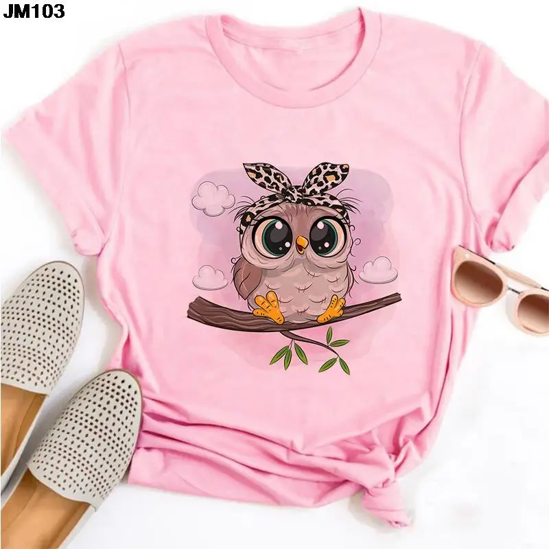 

Готическая женская футболка с принтом милой совы, всесезонные модные тонкие футболки с коротким рукавом, повседневный розовый топ в стиле Х...
