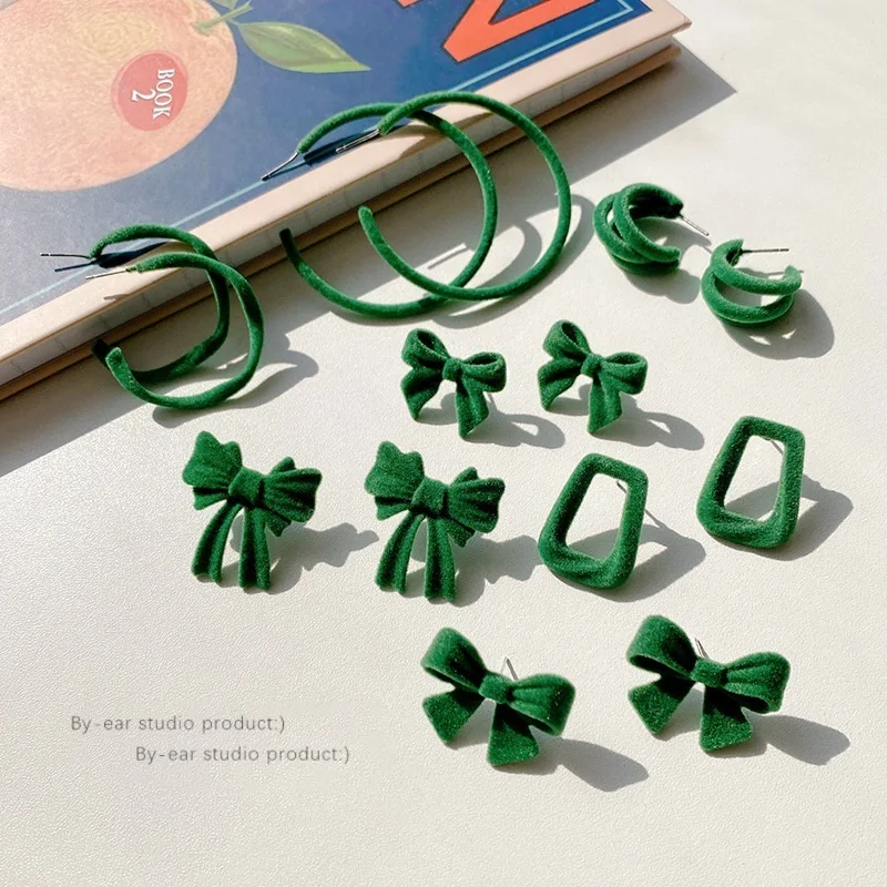 

New Korea Green Flocking Stud Earrings Earrings Fashion Earrings