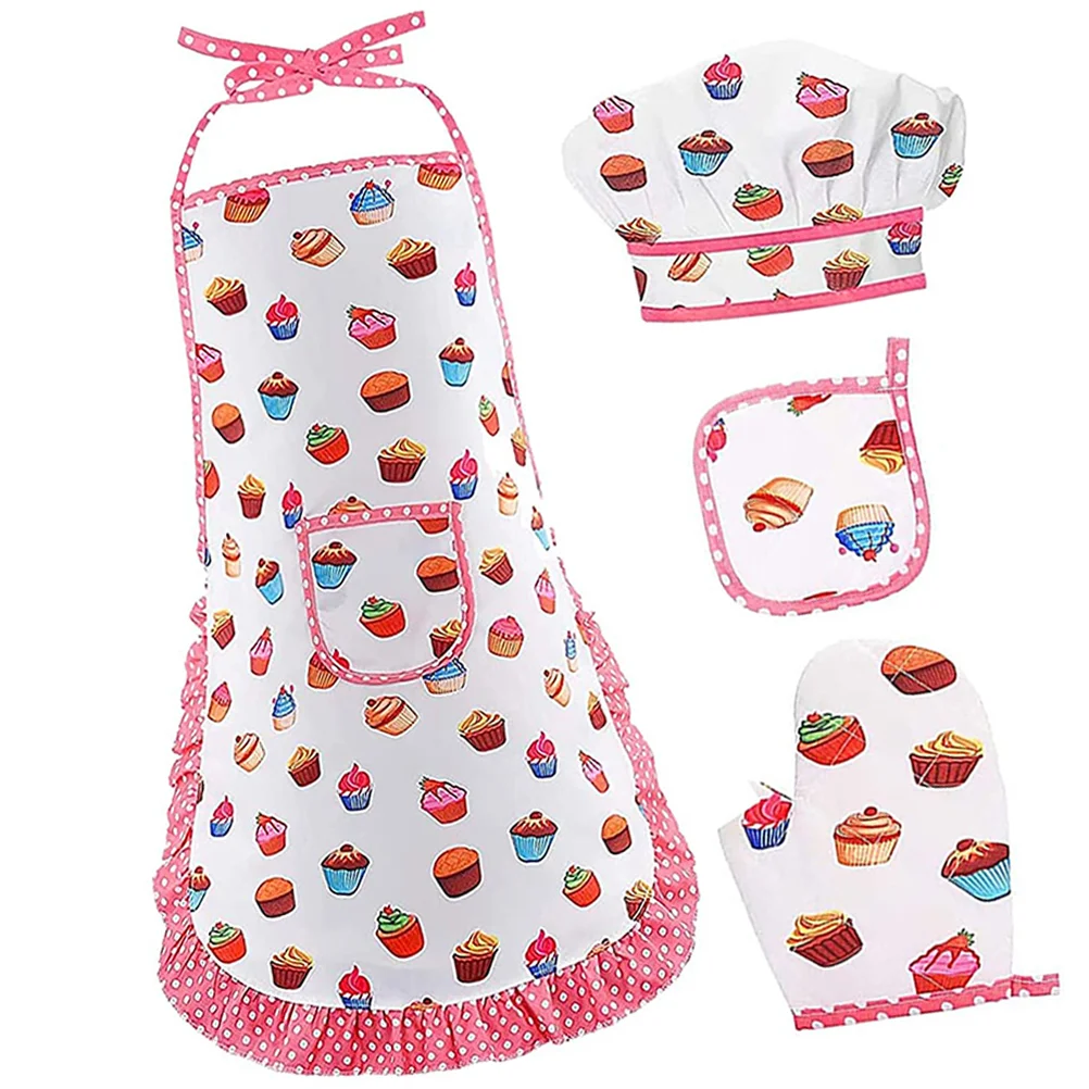 

1 Set Children Kitchen Costume Household Kids Apron Pot Holder Glove Hat