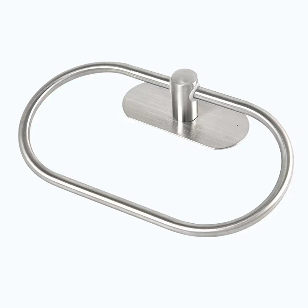 

304 Stainless Steel Towel Rack Self-sticking Nail-Free Round Style Towel Ring Bathroom Towel Bar Paper Holder Bathroom Hardware