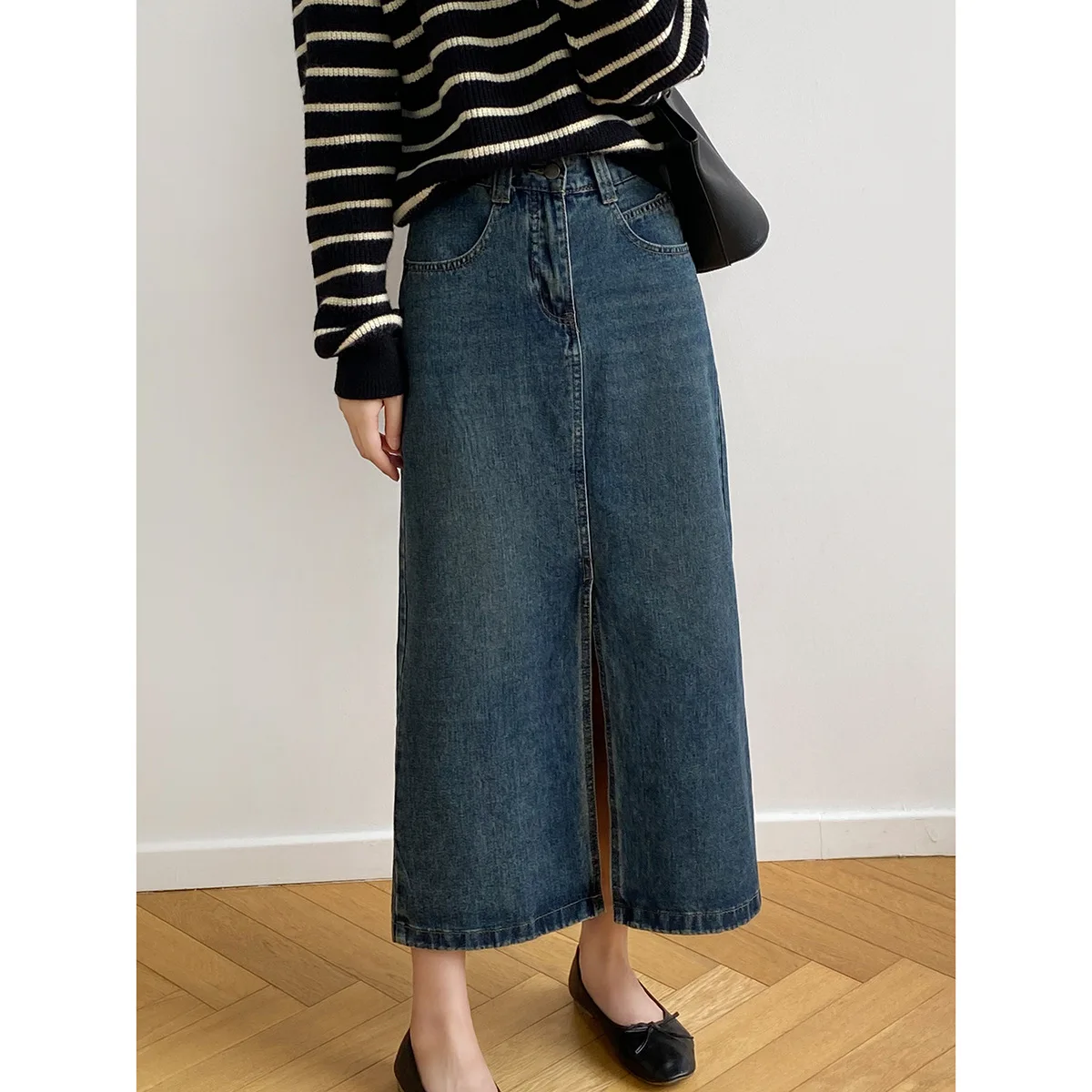 

2023 New Women Spring Denim Skirt High Waist Women Vintage A-Line Long Skirt