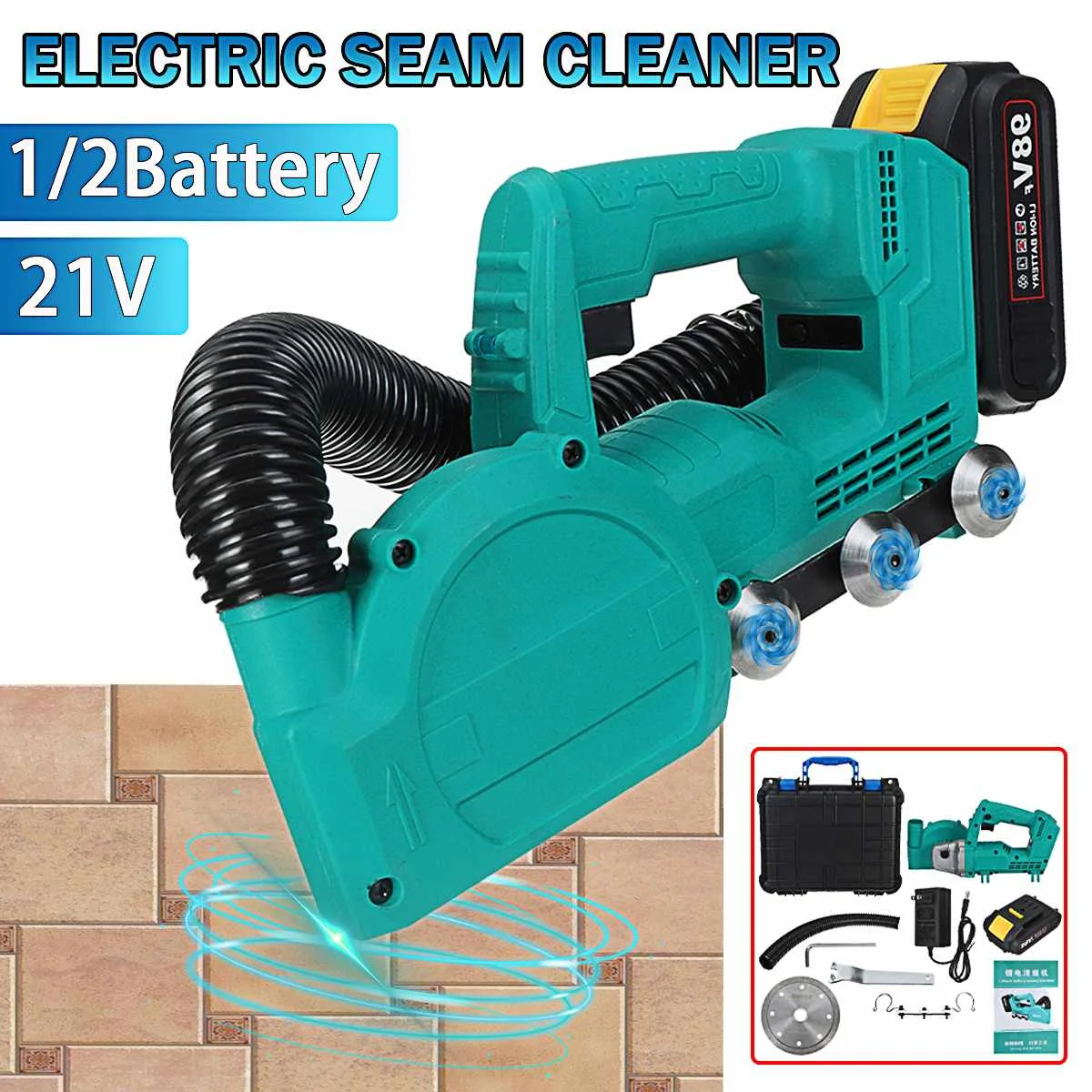

21V Coddless Electric Seam Cleaner Ceramic Tile Beauty Sewing Machine Tool Self-Vacuum Floor Tile Seam Slotter With 2PCS Battery