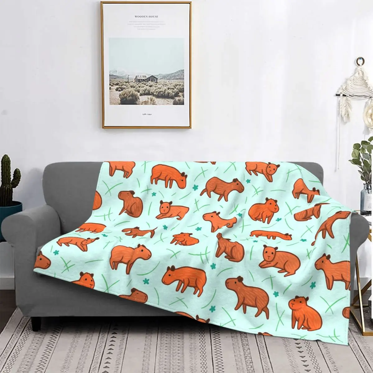 

Capybara Pattern Cute Animal Blanket Fleece Decoration Multifunction Soft Throw Blankets for Home Couch Quilt
