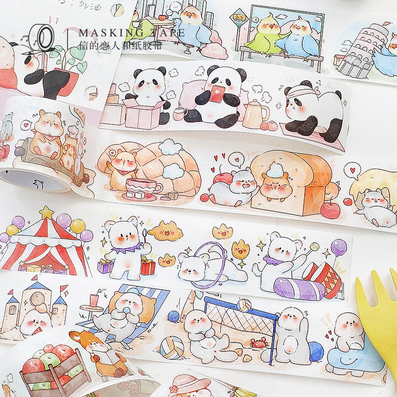 

Washi Paper Stickers Masking Tape Kawaii Cartoon Rabbit Bear panda Hamster Adhesive Diy Sticker Label for Scrapbooking Journal