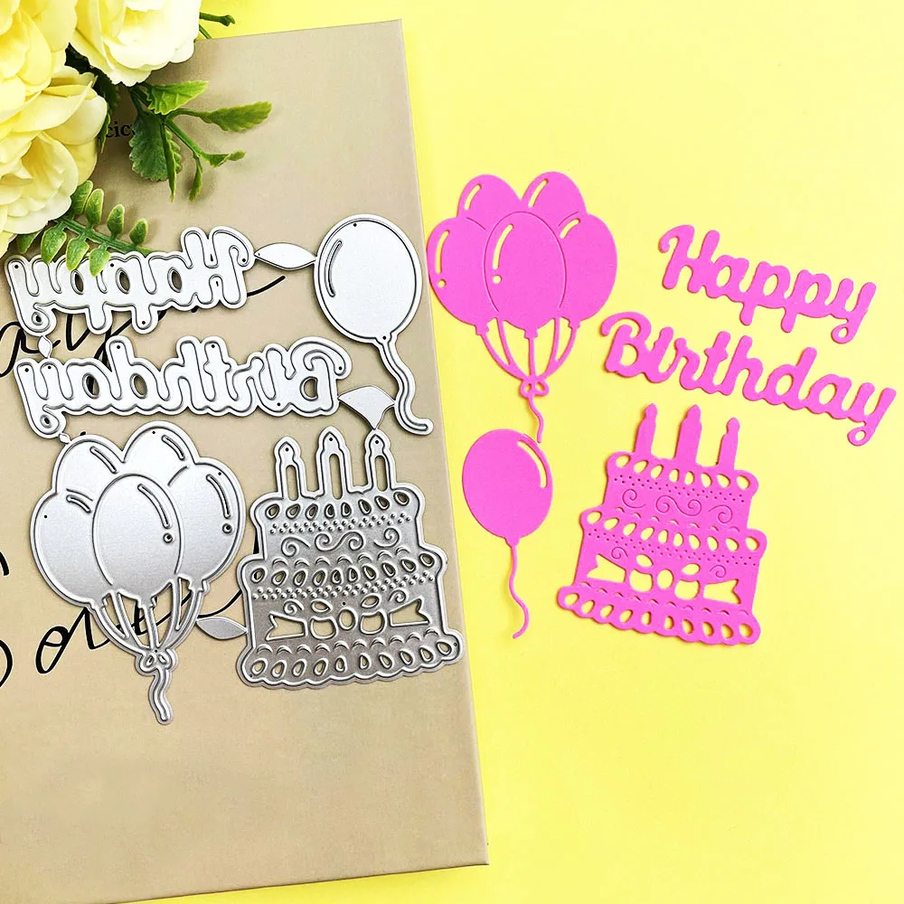 

Металлические Вырубные штампы на день рождения, шарик, торт, штамп для изготовления «сделай сам», альбом для скрапбукинга, фотоформа