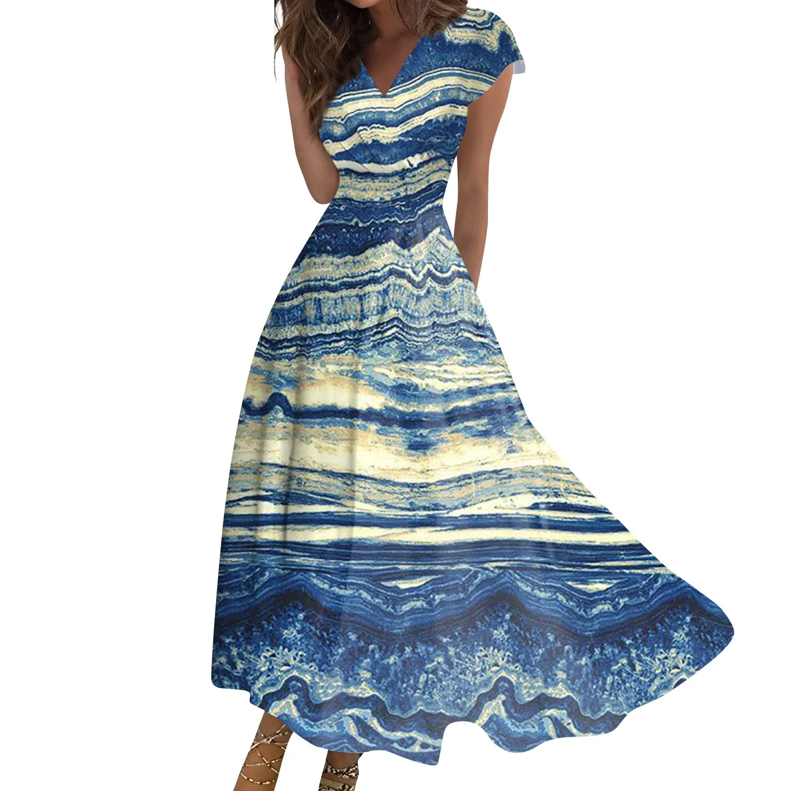 

Женское длинное платье макси с цветочным принтом, повседневные платья с V-образным вырезом в стиле бохо, летнее хлопковое мягкое платье с коротким рукавом и поясом