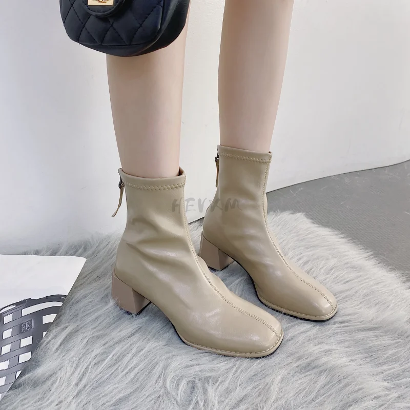 

Chelsea Boot Mid Heels Women Shoes Autumn Winter 2023 Designer Cozy Dress Snow Boots Pumps Fashion Casual Ankle Goth Women Shoes