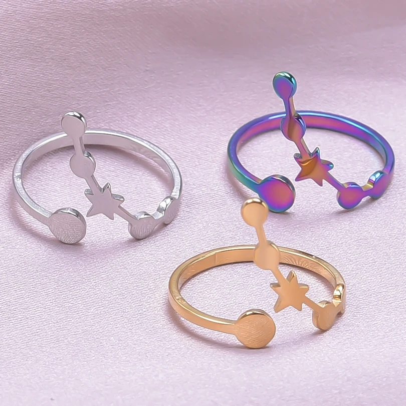 

New Twelve Constellation Rings for Women Girls Star Zodiac Sign Adjustable Rings Stainless Steel Wedding Jewelry Birthday Gifts