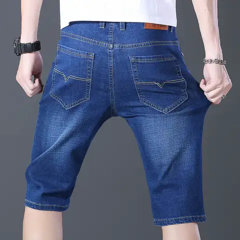 Новинка лета 2022, эластичные джинсовые шорты, мужские прямые повседневные укороченные брюки из денима стандартного кроя в Корейском стиле, м...