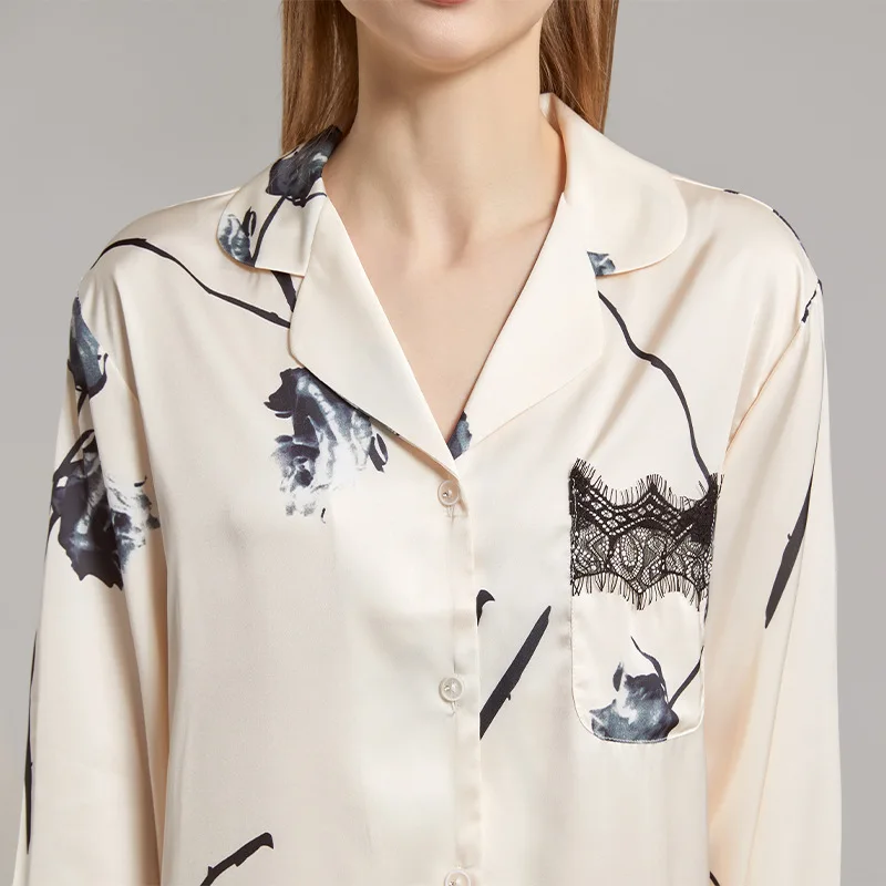 2023 New Pajamas Women's Spring and Summer Cute and Comfortable and Cool Feeling Long-sleeved Sleepwear with Turn-over Collar