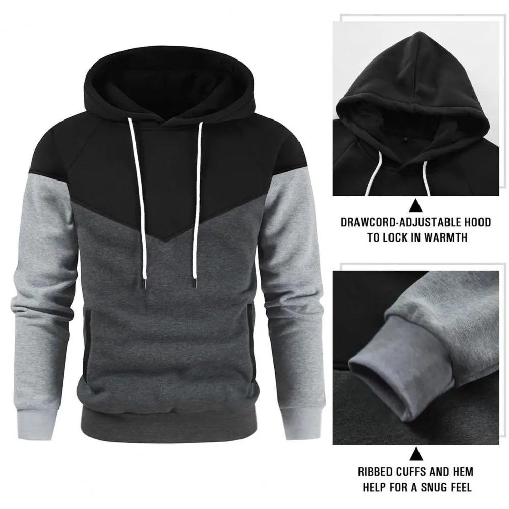 

Chic Spring Hoodie Drawstring Men Autumn Hoodie Anti-pilling Wear-resistant Men Autumn Hoodie Keep Warm