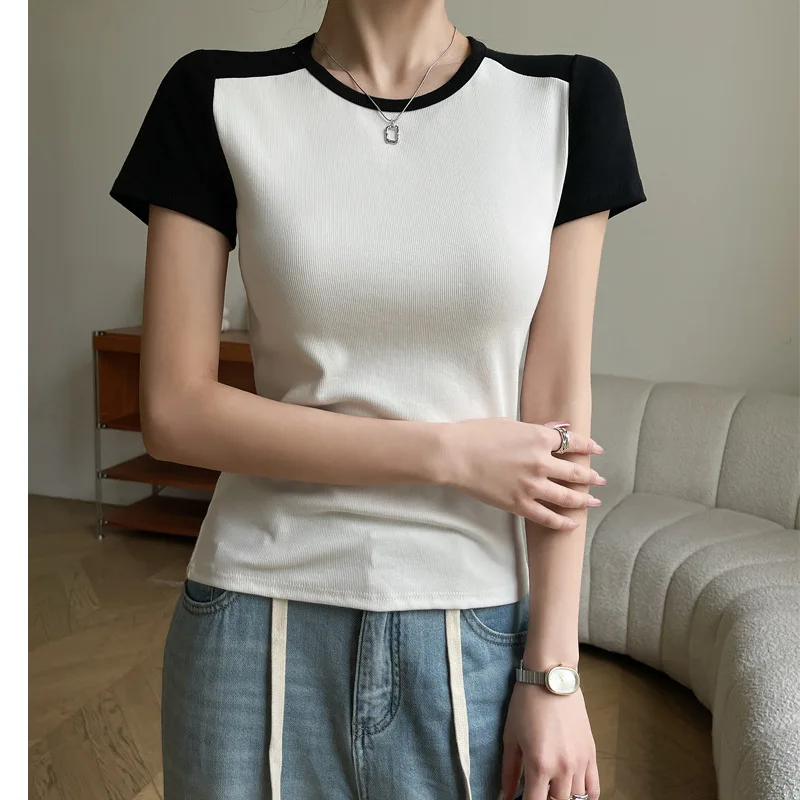 

Short-sleeved t-shirt short-sleeved t-shirt short-sleeved female summer slim dress design feeling niche blouse white