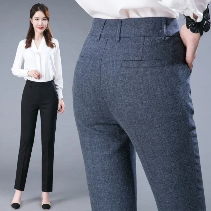 

2023 New Formal Pencil Ankle-length Pants for Women High Waist OL Sweatpants Classic Pantalones Slim Straight Chic Trousers Q595