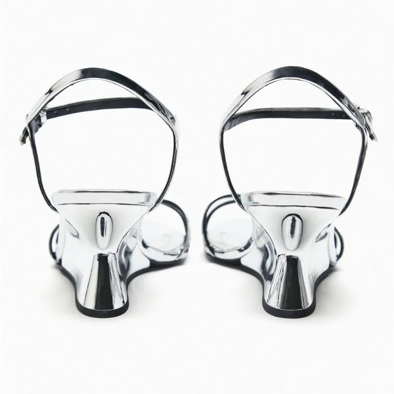 Sexy Fashion High Heel Sandals Women 6 CM Buckle Open Toe Wedge Comfortable Slip On Bohemian Silver Sandals Non-Slip Nightclub