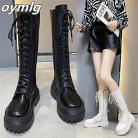 long boots womens 2022 spring and autumn new fashion muffin heel side zipper lace thick sole high heel skinny knight boots