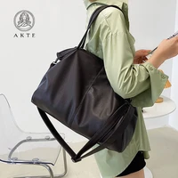 akte solid color large black shoulder bags hobo shopper bag soft leather crossbody handbag travel tote bag
