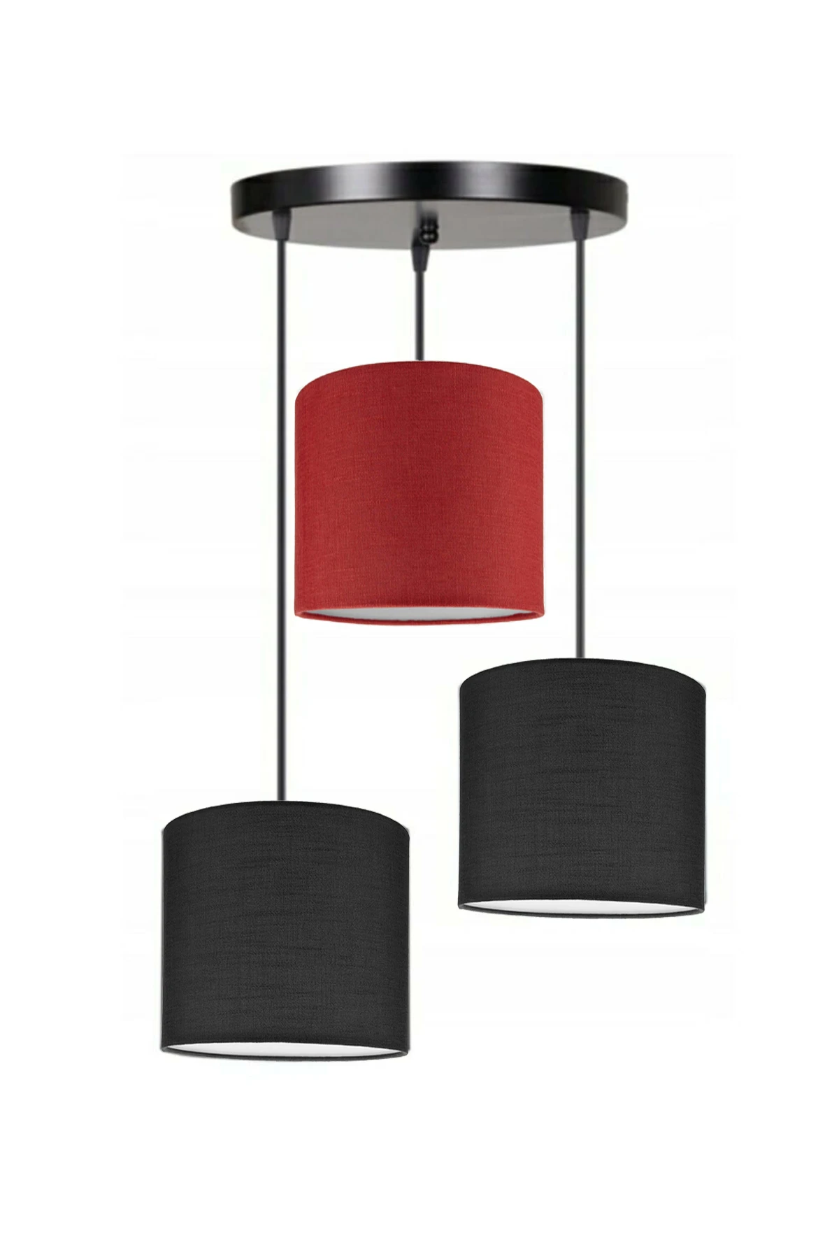 3 Heads 2 Black 1 Red Cylinder Fabric Lampshade Pendant Lamp Chandelier Modern Decorative Design For Home Hotel Office Use