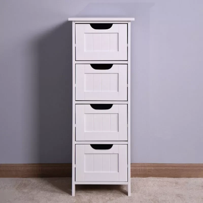 

Simple Elegant White Bathroom Mordern Storage Freestanding Cabinet Organizer with Drawers Space Saving Vertical