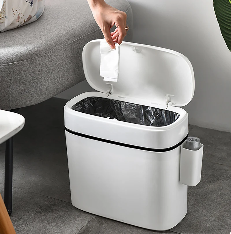 

Premium Trash Bin with Lid Large Can Kitchen Basket Household Toilet Waterproof Garbage Waste Narrow Seam Office Container Bins