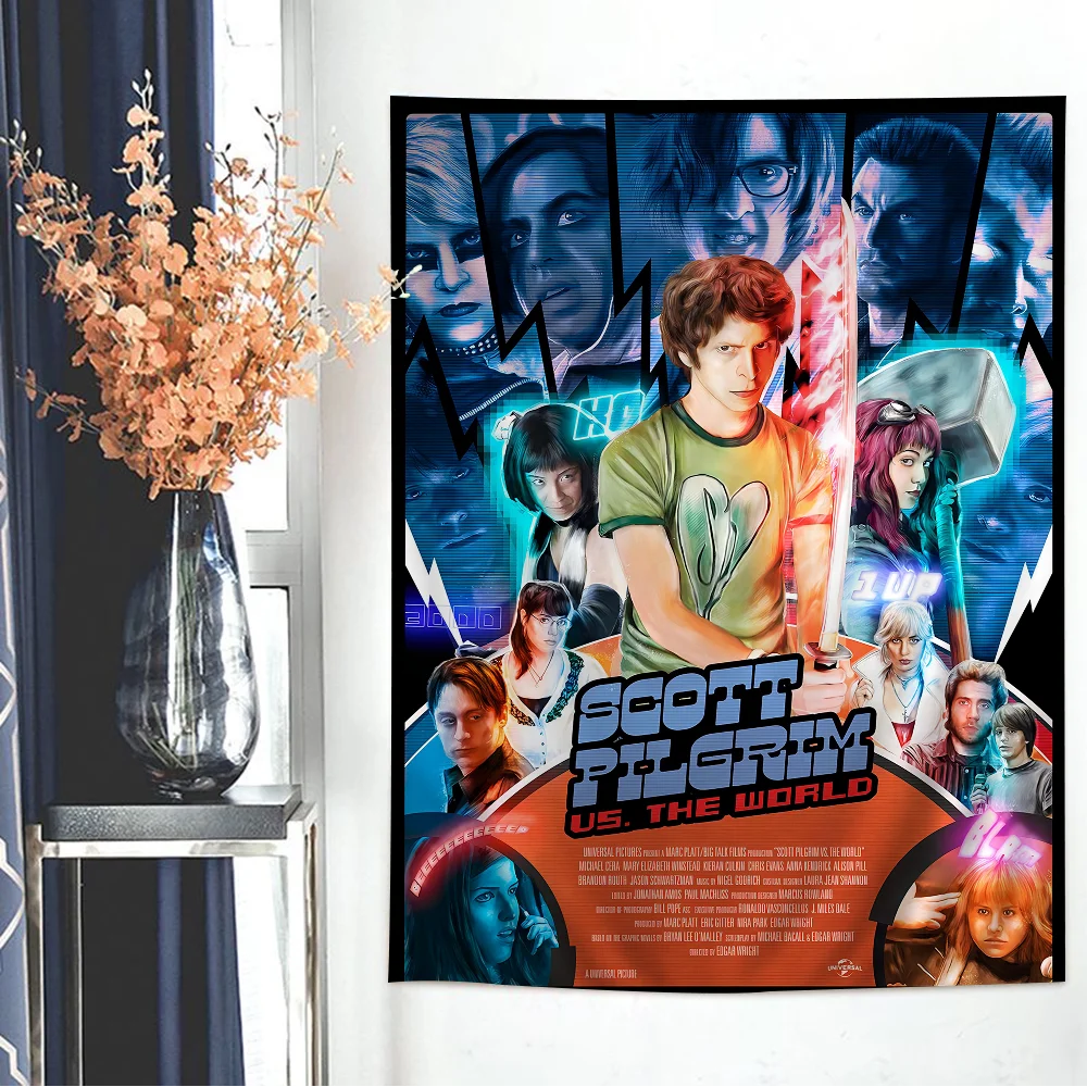 Vintage Movie Scott Pilgrim Vs. The World Cartoon Tapestry Art Science Fiction Room Home Decor
