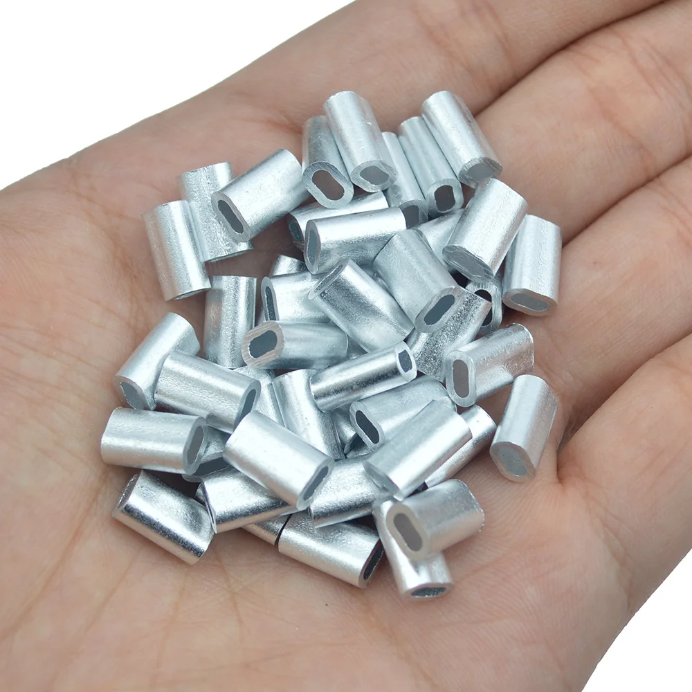 Fishing Crimp Sleeves 100pcs Aluminum Double Oval Line Crimping Tube Wire Connector | Tools