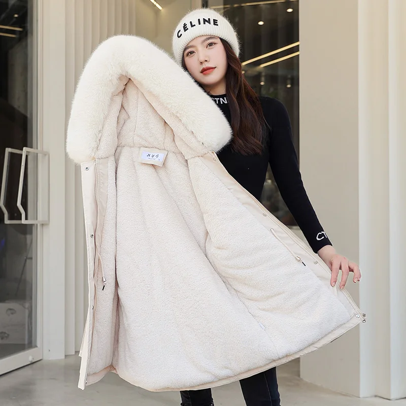 Winter Jacket Women Parka Fashion Long Coat Wool Liner Hooded Parkas Slim With Fur Collar Warm Snow Wear Padded Clothes